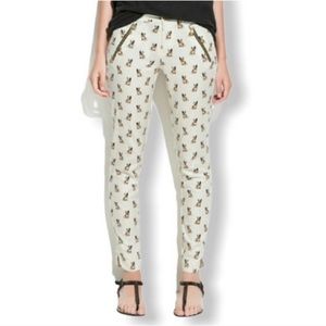 Zara • novelty Frenchie French Bull Dog print skinny ankle pants, size 2